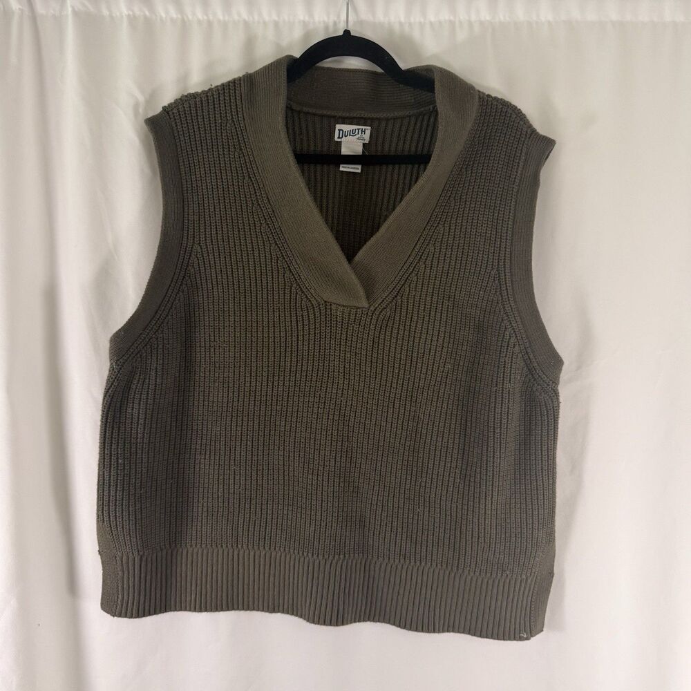 Duluth Vest Women's XL Green Knit Vneck Cotton Wool Blend Stretch Pullover